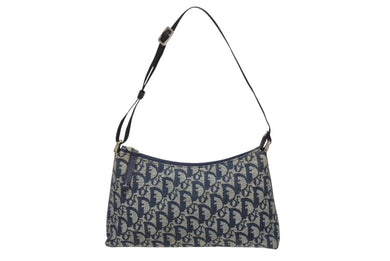 Christian Dior クリスチャンディオール サドルポーチ アクセサリーポーチ トロッター柄 PZ 1012 ネイビー シルバー金具 美品 中古 4b009142