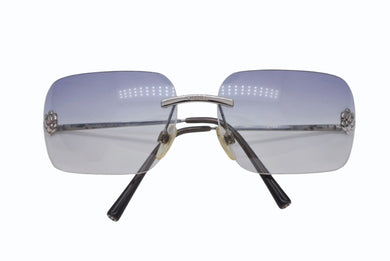 CHANEL シャネル リムレス サングラス 4085 c.124/7B サイズ62□15 120 カメリア ココマーク ブルー 美品 中古 4b009145