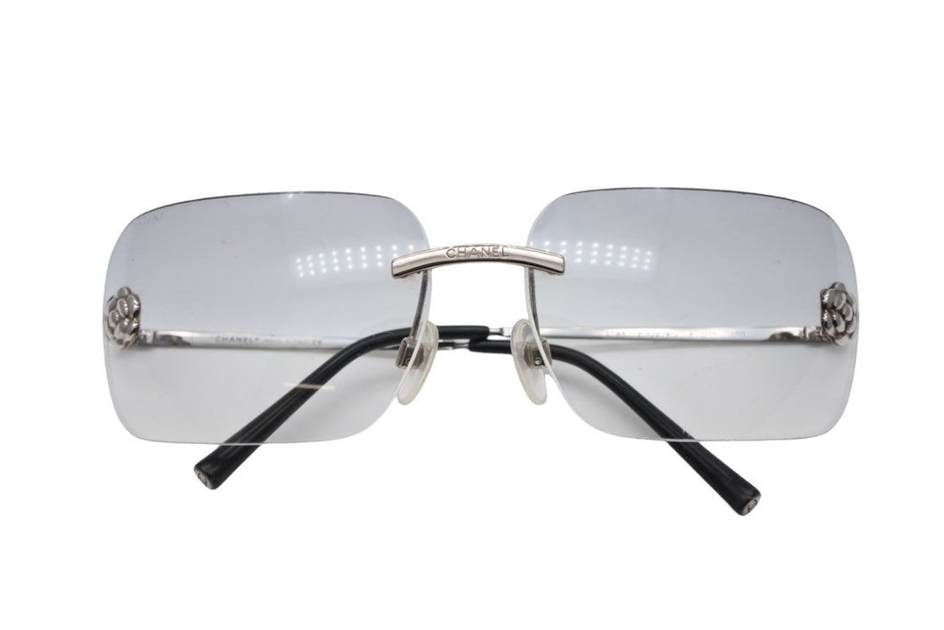 CHANEL シャネル リムレス サングラス 4085 c.124/8G サイズ62□15 120 カメリア ココマーク グレー 美品 中古 4b009146