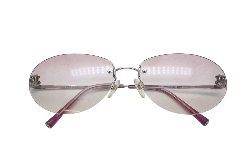 CHANEL シャネル リムレス サングラス アイウェア 4013 c.124/58 サイズ59□16 130 ココマーク ピンク 美品 中古 4b009147