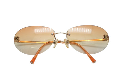 CHANEL シャネル リムレス サングラス 4013 c.125/56 サイズ59□16 130 ココマーク オレンジ 美品 中古 4b009148