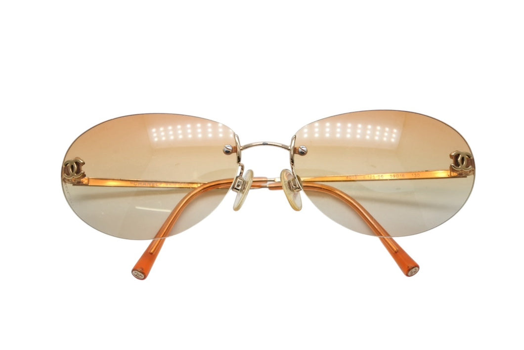CHANEL シャネル リムレス サングラス 4013 c.125/56 サイズ59□16 130 ココマーク オレンジ 美品 中古 4b009148