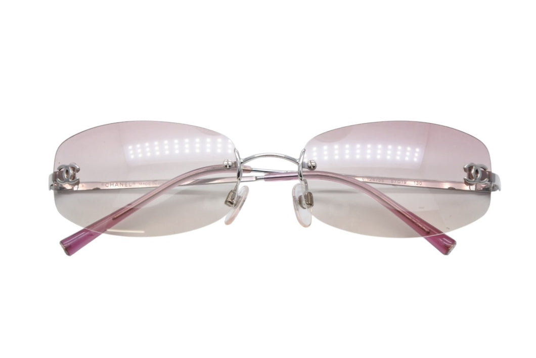 CHANEL シャネル リムレス サングラス 4002 c.124/58 サイズ57□19 130 ココマーク ピンク シルバー 美品 中古 4b009150