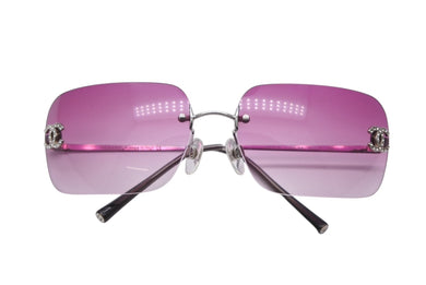 CHANEL シャネル リムレス サングラス 4017-D c.124/89 サイズ62□17 120 ココマーク パープル ラインストーン 美品 中古 4b009151
