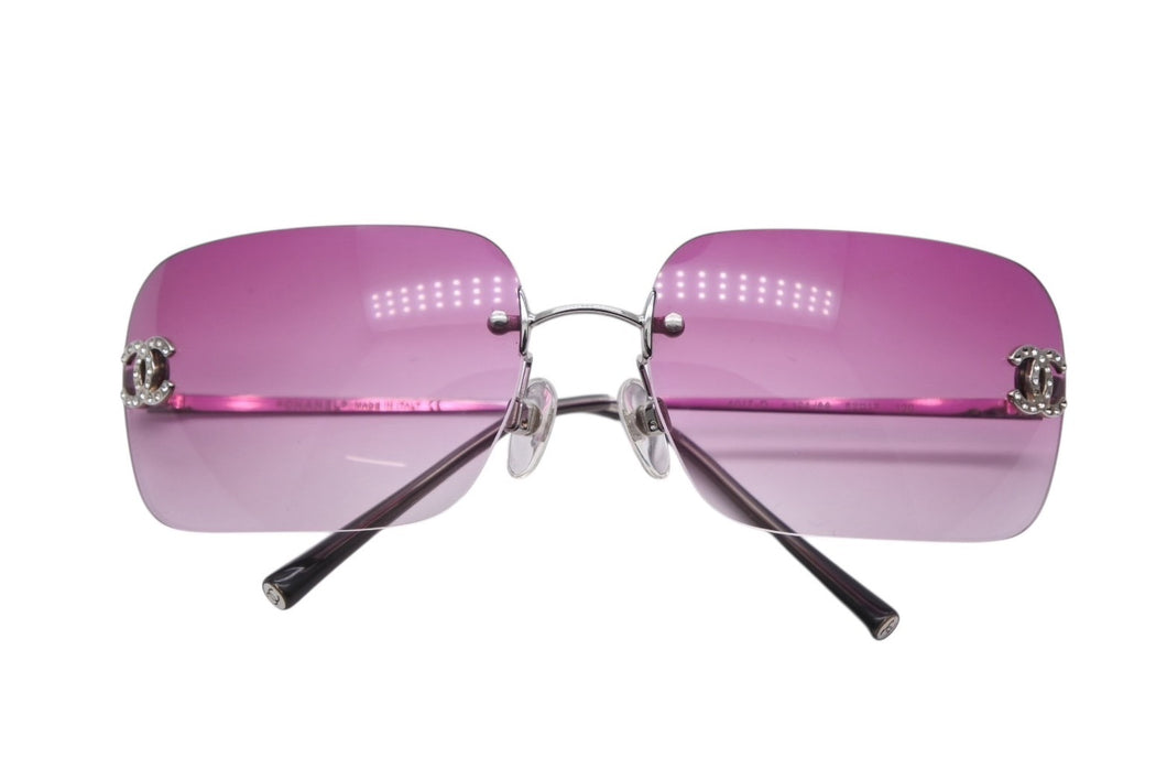 CHANEL シャネル リムレス サングラス 4017-D c.124/89 サイズ62□17 120 ココマーク パープル ラインストーン 美品 中古 4b009151