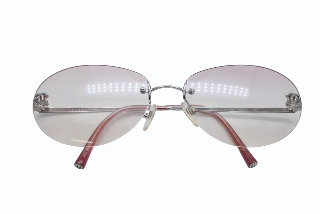 CHANEL シャネル リムレス サングラス 4013 c.124/58 サイズ59□16 130 ココマーク ピンク シルバー 美品 中古 4b009152