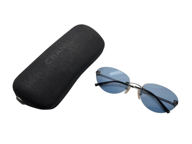 極美品 CHANEL シャネル リムレス サングラス 4003 c.103/72 サイズ57□19 130 ココマーク ブルー シルバー 中古 4b009154