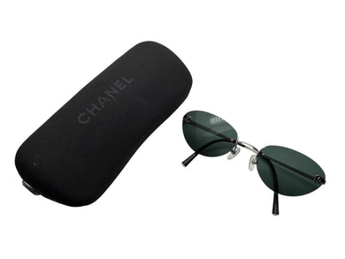 極美品 CHANEL シャネル リムレス サングラス 4003 c.103/71 サイズ53□19 130 ココマーク シルバー グリーン 中古 4b009155