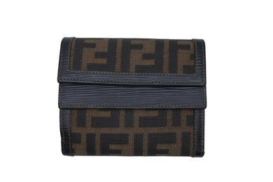 FENDI フェンディ ズッカ柄 三つ折り財布 コンパクトウォレット イタリア製 キャンバス レザー ブラウン ゴールド金具 美品 中古 4b009185