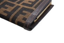 画像をギャラリービューアに読み込む, FENDI フェンディ ズッカ柄 二つ折り財布 がま口 イタリア製 キャンバス レザー ブラウン ゴールド金具 美品 中古 4b009186