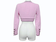 画像をギャラリービューアに読み込む, CHANEL シャネル ノーカラー クロップドジャケット PO1783VO4037 サイズ34 ココマーク ピンク 美品 中古 4b009199