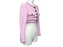 画像をギャラリービューアに読み込む, CHANEL シャネル ノーカラー クロップドジャケット PO1783VO4037 サイズ34 ココマーク ピンク 美品 中古 4b009199