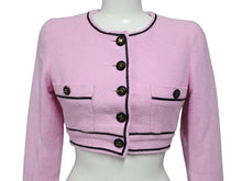 画像をギャラリービューアに読み込む, CHANEL シャネル ノーカラー クロップドジャケット PO1783VO4037 サイズ34 ココマーク ピンク 美品 中古 4b009199