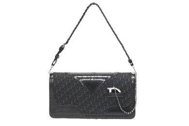 CHRISTIAN DIOR クリスチャンディオール トロッター柄 ワンショルダーバッグ キャンバス レザー ブラック シルバー金具 美品 中古 4b009203