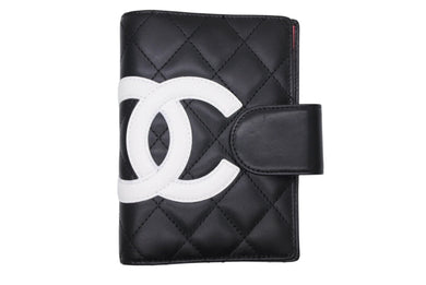 極美品 CHANEL シャネル カンボンライン 手帳カバー 手帳ケース A26727 9番台 ココマーク カーフスキン キルティング ブラック 中古 4b009206