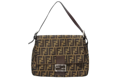 FENDI フェンディ ズッカ柄 マンマバケット ワンショルダーバッグ 26325 キャンバス レザー ブラウン シルバー金具 中古 4b009219