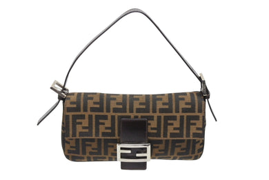 極美品 FENDI フェンディ マンマバケット ワンショルダーバッグ ズッカ柄 キャンバス レザー ブラウン シルバー金具 中古 4b009220