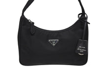 画像をギャラリービューアに読み込む, 極美品 PRADA プラダ ホーボー ハンドバッグ ワンショルダーバッグ MV515 トライアングルロゴ ナイロン ブラック 中古 4b009221