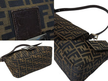 画像をギャラリービューアに読み込む, FENDI フェンディ マンマバケット ショルダーバッグ ズッカ柄 コットンキャンバス レザー ブラウン シルバー金具 美品 中古 4b009231