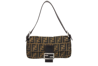 FENDI フェンディ マンマバケット ワンショルダーバッグ ズッカ柄 キャンバス レザー ブラウン シルバー金具 美品 中古 4b009232