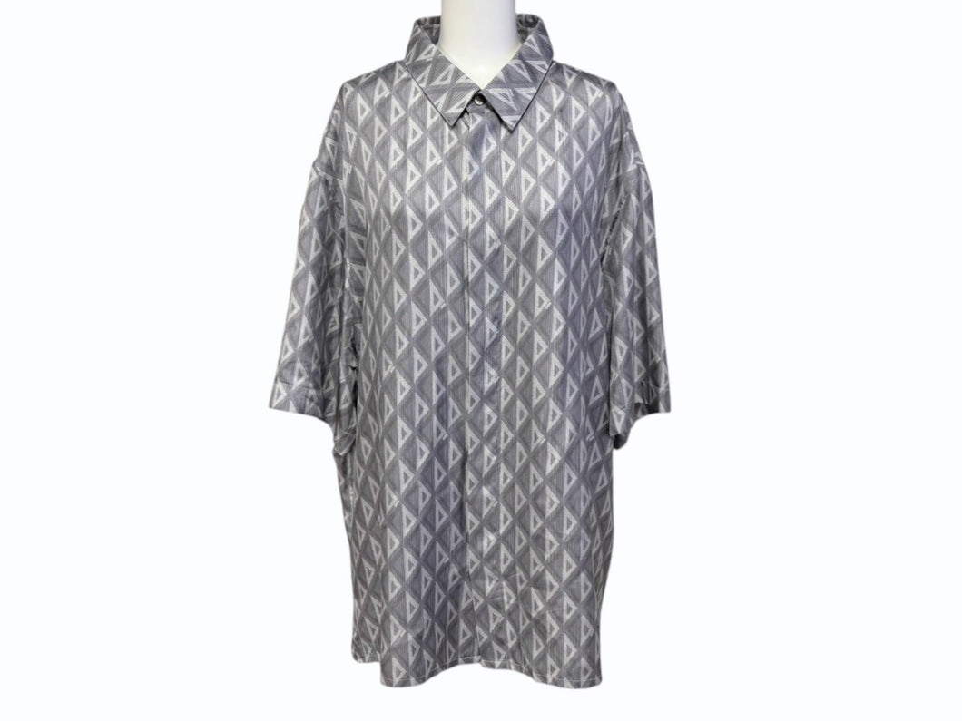 極美品 Christian Dior クリスチャンディオール 半袖 比翼ボタンシャツ 193C545A5797 サイズ44 シルク グレー 中古 4b009235