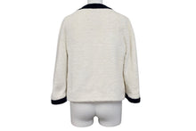 画像をギャラリービューアに読み込む, CHANEL シャネル VINTAGE ヴィンテージ テリークロス ノーカラージャケット ココマーク パイル オフホワイト ブラック 美品 中古 4b009248