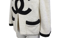 画像をギャラリービューアに読み込む, CHANEL シャネル VINTAGE ヴィンテージ テリークロス ノーカラージャケット ココマーク パイル オフホワイト ブラック 美品 中古 4b009248