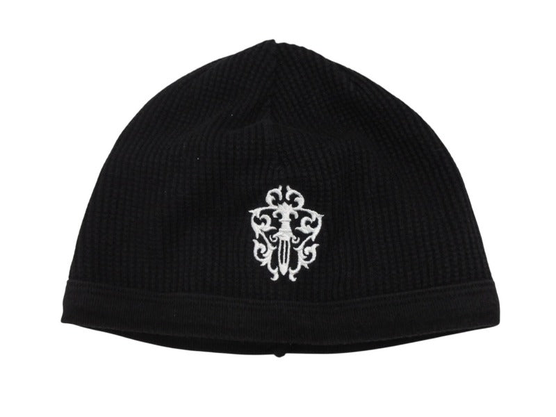 CHROME HEARTS クロムハーツ THERMAL BEANIE CAP サーマルニットキャップ ビーニー ブラック ホワイト ダガー刺繍 美品 中古 4b009256
