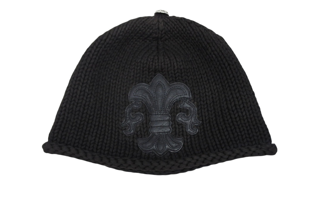 CHROME HEARTS クロムハーツ BEANIE CASH BS FLARE BSフレアパッチ ビーニー ニットキャップ コットン ブラック 美品 中古 4b009258