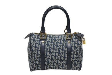 Christian Dior クリスチャンディオール トロッター ハンドバッグ ミニボストンバッグ ネイビー キャンバス 美品 中古 4b009264
