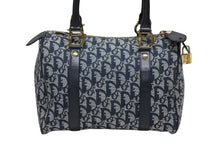 画像をギャラリービューアに読み込む, Christian Dior クリスチャンディオール トロッター ハンドバッグ ミニボストンバッグ ネイビー キャンバス 美品 中古 4b009264