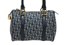 画像をギャラリービューアに読み込む, Christian Dior クリスチャンディオール トロッター ハンドバッグ ミニボストンバッグ ネイビー キャンバス 美品 中古 4b009264