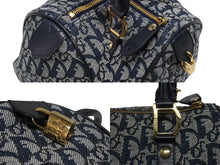 画像をギャラリービューアに読み込む, Christian Dior クリスチャンディオール トロッター ハンドバッグ ミニボストンバッグ ネイビー キャンバス 美品 中古 4b009264