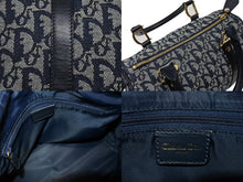 画像をギャラリービューアに読み込む, Christian Dior クリスチャンディオール トロッター ハンドバッグ ミニボストンバッグ ネイビー キャンバス 美品 中古 4b009264