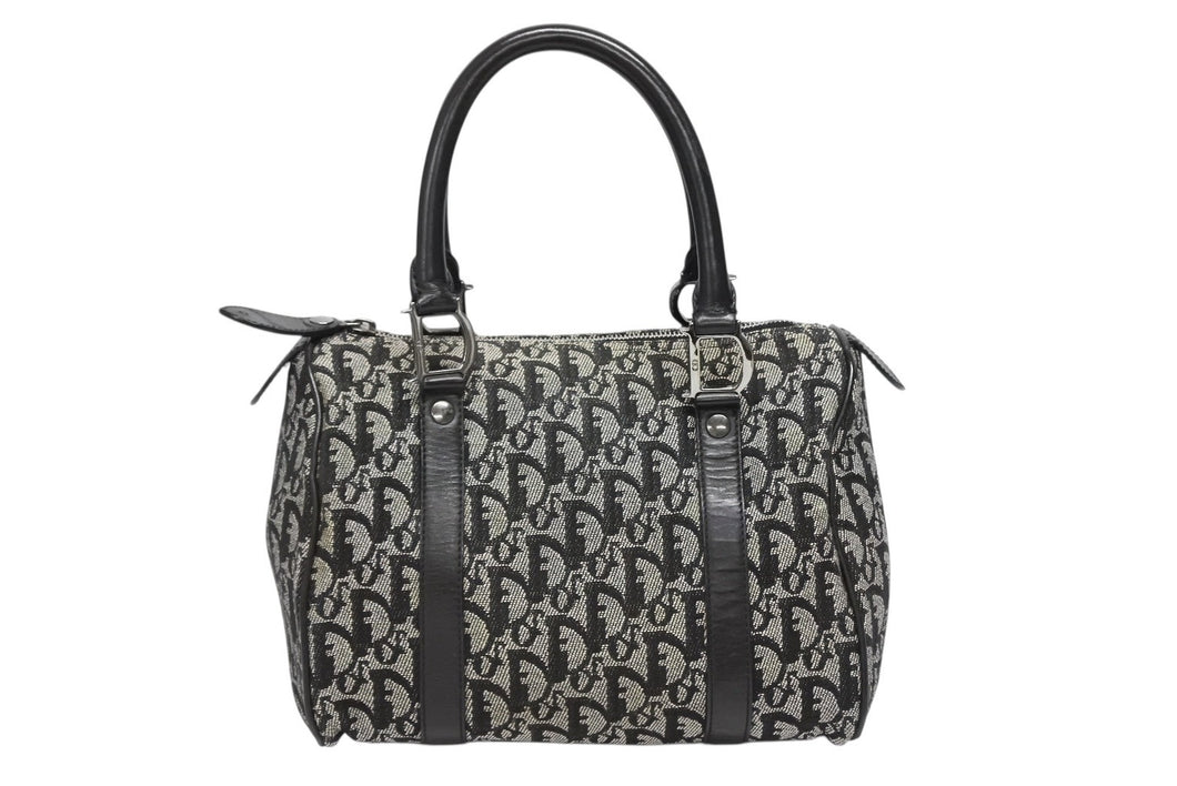 Christian Dior クリスチャンディオール トロッター ハンドバッグ ミニボストンバッグ ブラック キャンバス 美品 中古 4b009283