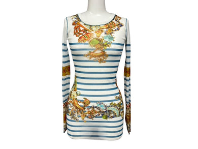 新品同様 JEAN PAUL GAULTIER SOLEIL ジャンポールゴルチエ パワーネット シアートップス ロングカットソー ホワイト マルチカラー 中古 4b009286