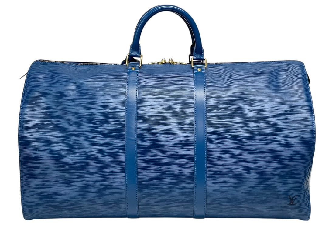 LOUIS VUITTON ルイヴィトン エピ キーポル55 ボストンバッグ レザー ブルー M42955 ロゴ 旅行バッグ 青 鞄 美品 中古 4b009342