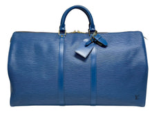 画像をギャラリービューアに読み込む, LOUIS VUITTON ルイヴィトン エピ キーポル55 ボストンバッグ レザー ブルー M42955 ロゴ 旅行バッグ 青 鞄 美品 中古 4b009342