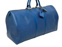 画像をギャラリービューアに読み込む, LOUIS VUITTON ルイヴィトン エピ キーポル55 ボストンバッグ レザー ブルー M42955 ロゴ 旅行バッグ 青 鞄 美品 中古 4b009342