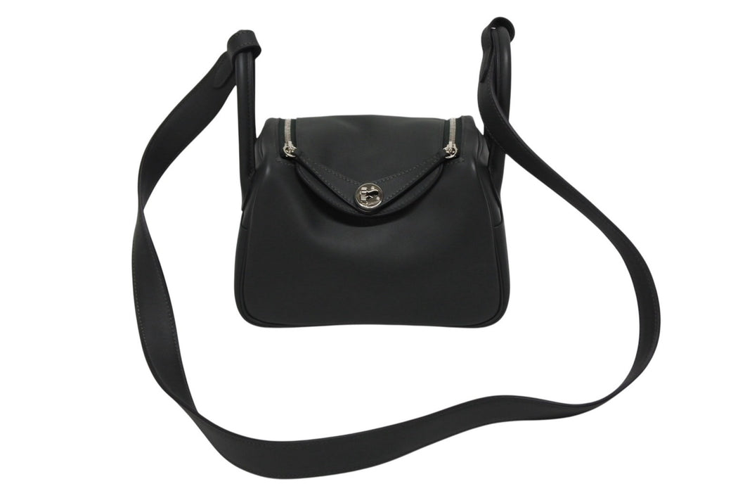 新品未使用 HERMES エルメス ハンドバッグ リンディミニ カーキ シルバー金具 ヴォースイフト W刻印 中古 4b009364