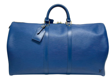 極美品 LOUIS VUITTON ルイヴィトン エピ キーポル55 ボストンバッグ レザー ブルー M42955 ロゴ 旅行バッグ 青 鞄 中古 4b009365