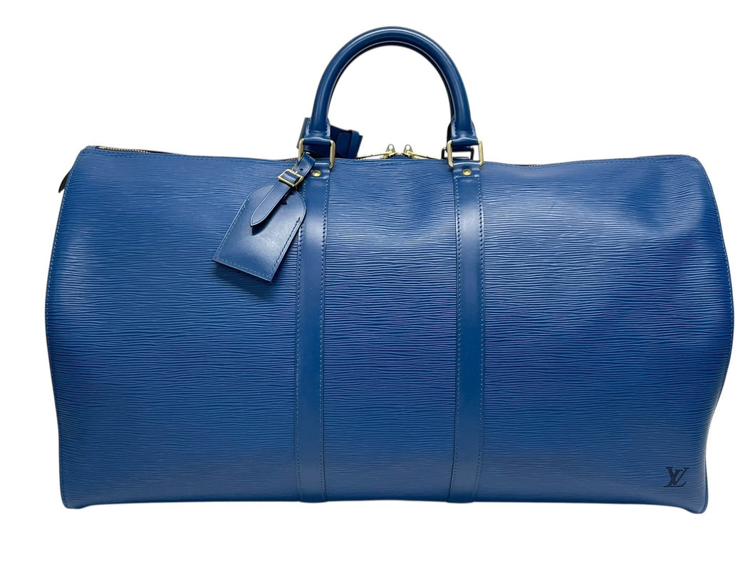 極美品 LOUIS VUITTON ルイヴィトン エピ キーポル55 ボストンバッグ レザー ブルー M42955 ロゴ 旅行バッグ 青 鞄 中古 4b009365