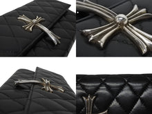 Load image into Gallery viewer, CHROME HEARTS クロムハーツ ディナーバッグ クラッチバッグ ラージクロス マトラッセ ラムスキン ブラック 中古 4b009367