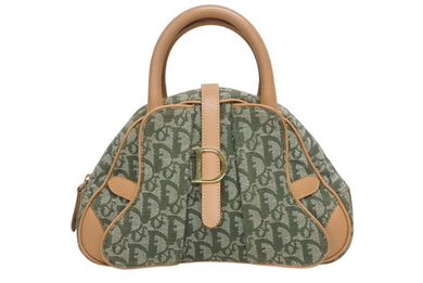 極美品 Christian Dior クリスチャンディオール ダブルサドルバッグ ハンドバッグ PZ0901 トロッター柄 カーキ 中古 4b009371