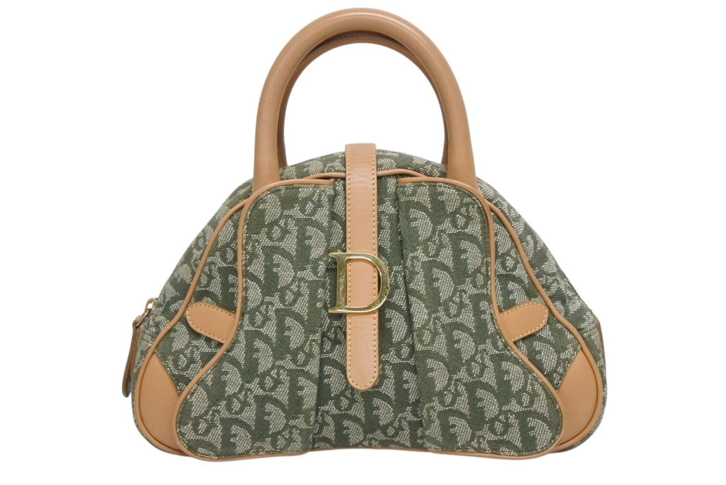 極美品 Christian Dior クリスチャンディオール ダブルサドルバッグ ハンドバッグ PZ0901 トロッター柄 カーキ 中古 4b009371