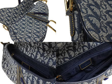 画像をギャラリービューアに読み込む, 極美品 Christian Dior クリスチャンディオール ワンショルダーバッグ サドルバッグ トロッター ガリアーノ期 キャンバス レザー ネイビー 中古 4b009373