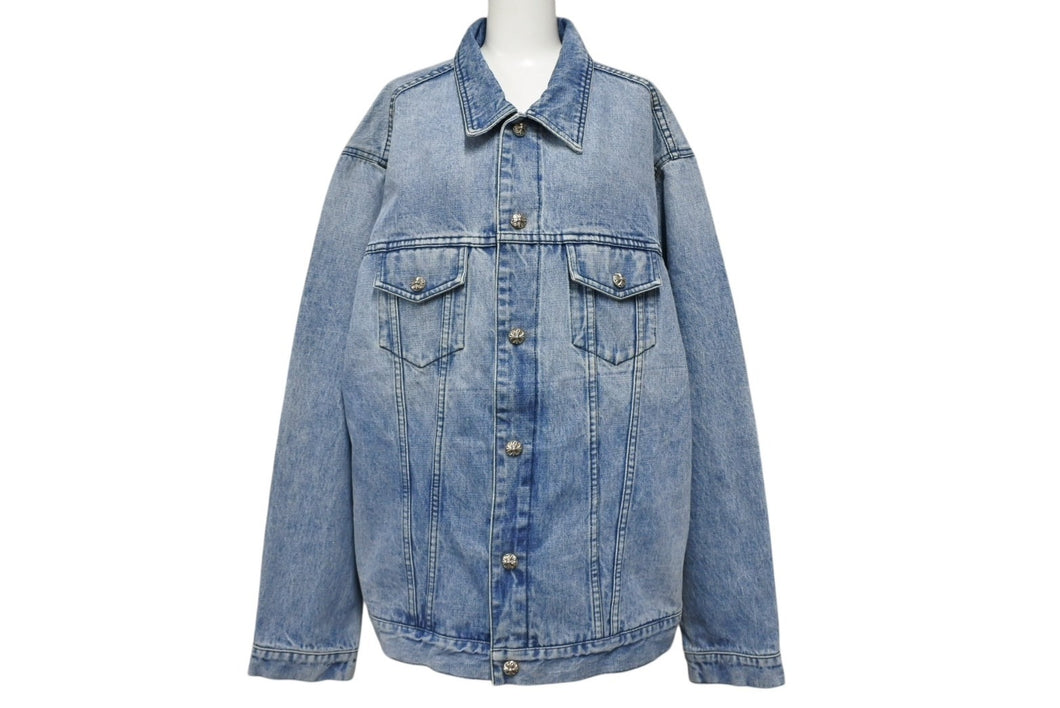 極美品 CHROME HEARTS クロムハーツ デニムジャケット サイズXXL クロスボールボタン ダガージップ ブルー シルバー925 中古 4b009380