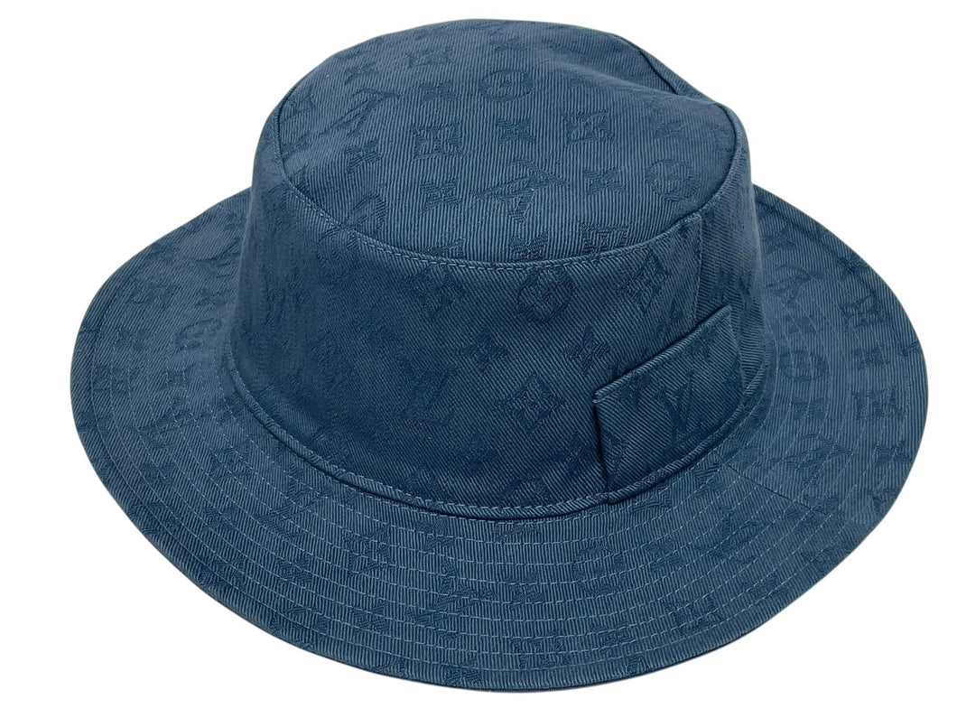 極美品 LOUIS VUITTON ルイヴィトン 22SS リバーシブル モノグラム ロゴバケットハット スケーターハット ブルー M77592 サイズL 中古 4b009399