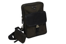 画像をギャラリービューアに読み込む, 新品同様 PRADA プラダ ONE SHOULDER BACKPACK ワンショルダーバックパック トライアングルロゴ ナイロン レザー カーキ ブラック 中古 4b009471