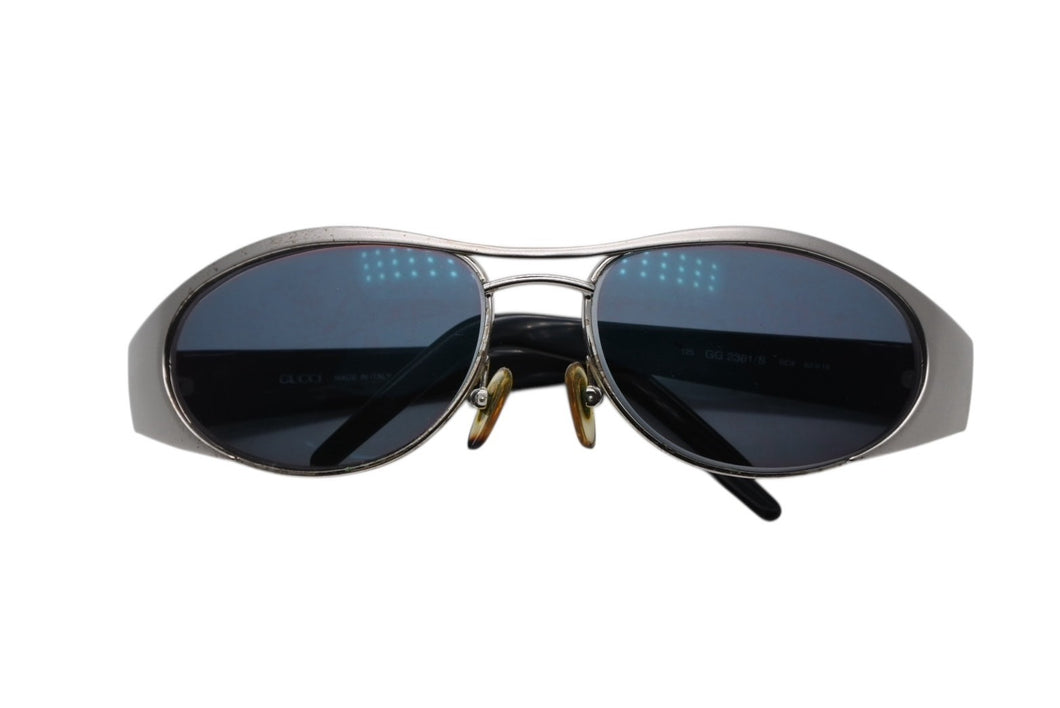 GUCCI グッチ メタルフレーム サングラス アイウェア GG 2381/S SC9 サイズ62□16 125 シルバー ブラック 美品 中古 4b009477
